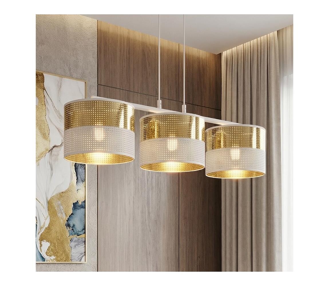 EMIBIG Lustr na lanku LUX 3xE27/15W/230V bílá/zlatá 1650/3