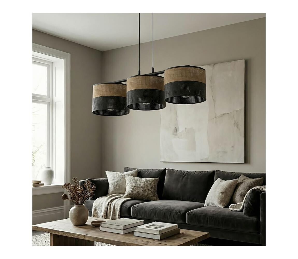 EMIBIG Lustr na lanku KARBON 3xE27/15W/230V černá/hnědá 1653/3