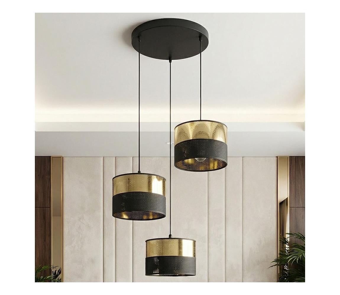 EMIBIG Lustr na lanku LUX 3xE27/15W/230V černá/zlatá 1649/3PREM