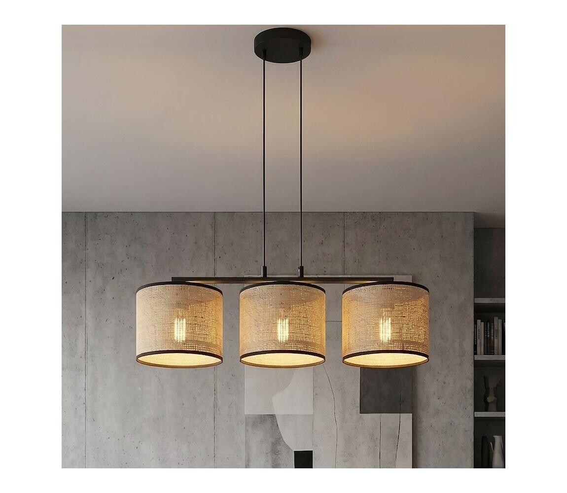 EMIBIG Lustr na lanku ECO 3xE27/15W/230V béžová/ratan 1654/3