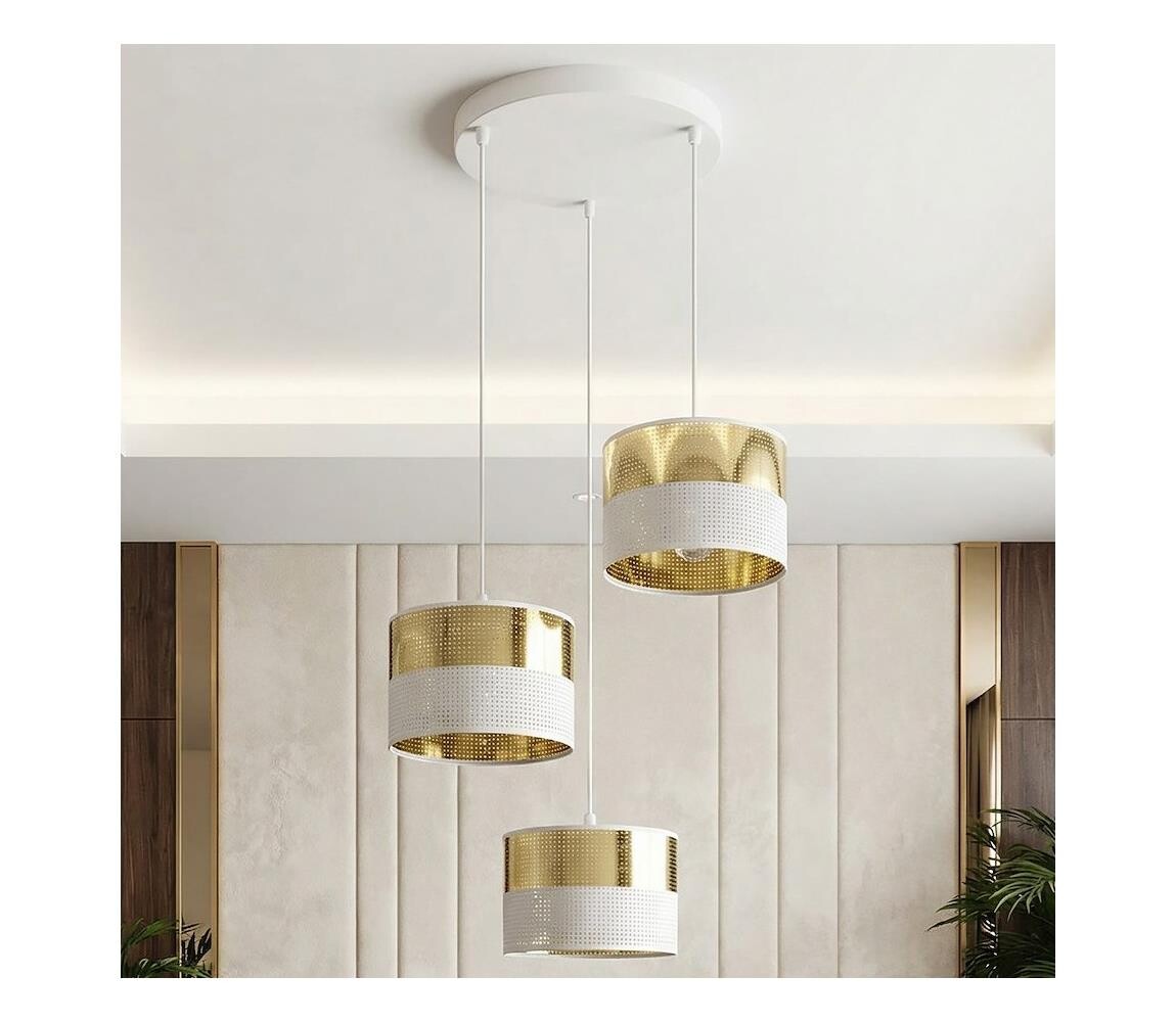EMIBIG Lustr na lanku LUX 3xE27/15W/230V bílá/zlatá 1650/3PREM