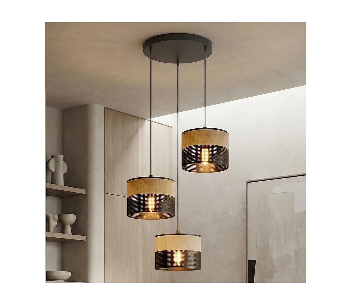 EMIBIG Lustr na lanku KARBON 3xE27/15W/230V černá/hnědá 1653/3PREM