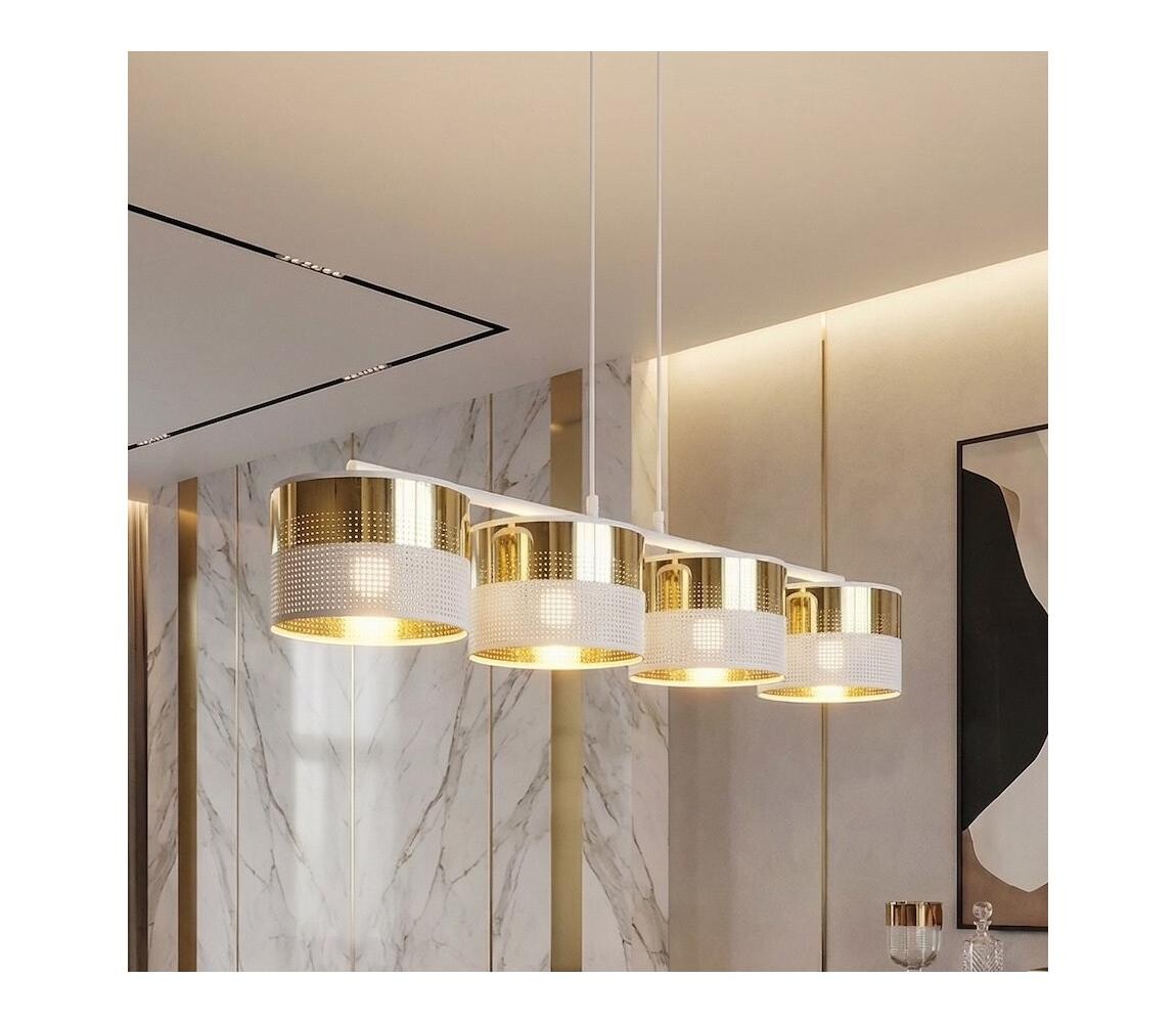 EMIBIG Lustr na lanku LUX 4xE27/15W/230V bílá/zlatá 1650/4