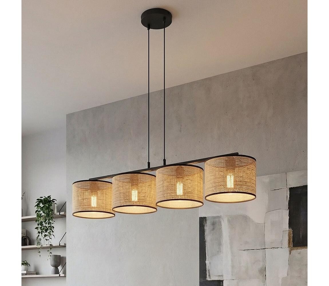 EMIBIG Lustr na lanku ECO 4xE27/15W/230V béžová/ratan 1654/4