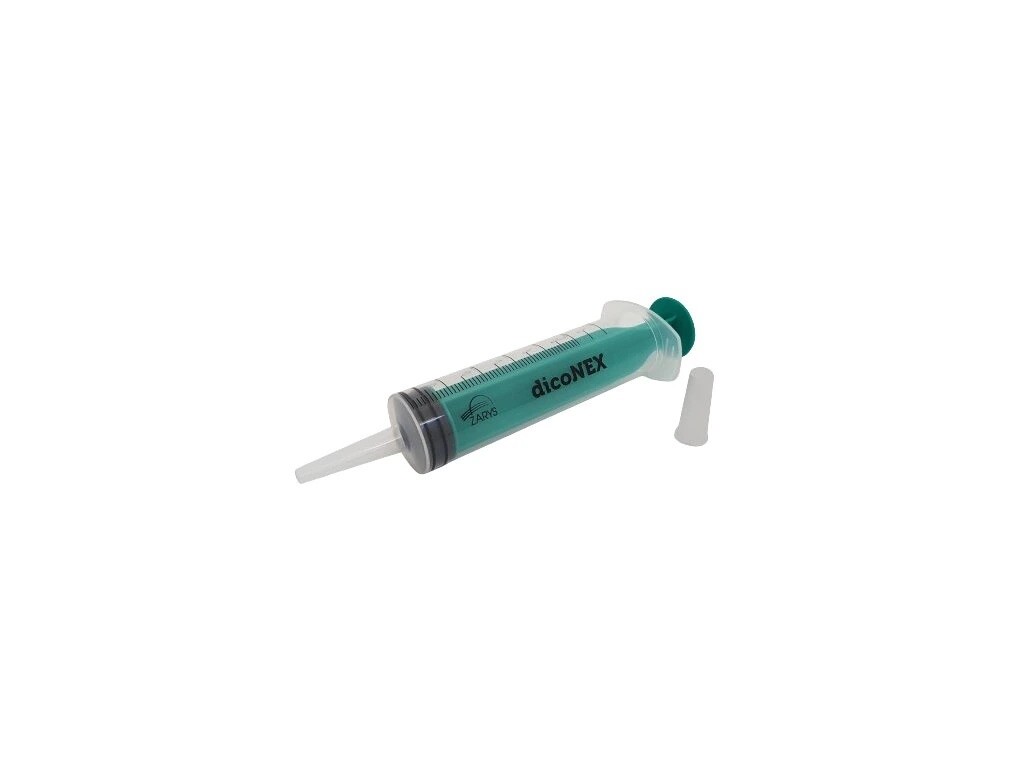 Zarys dicoNEX - jednorázová katétrová stříkačka, 3dílná, balení 25ks, sterilní, konus středový, píst Objem: 50 ml - zelená