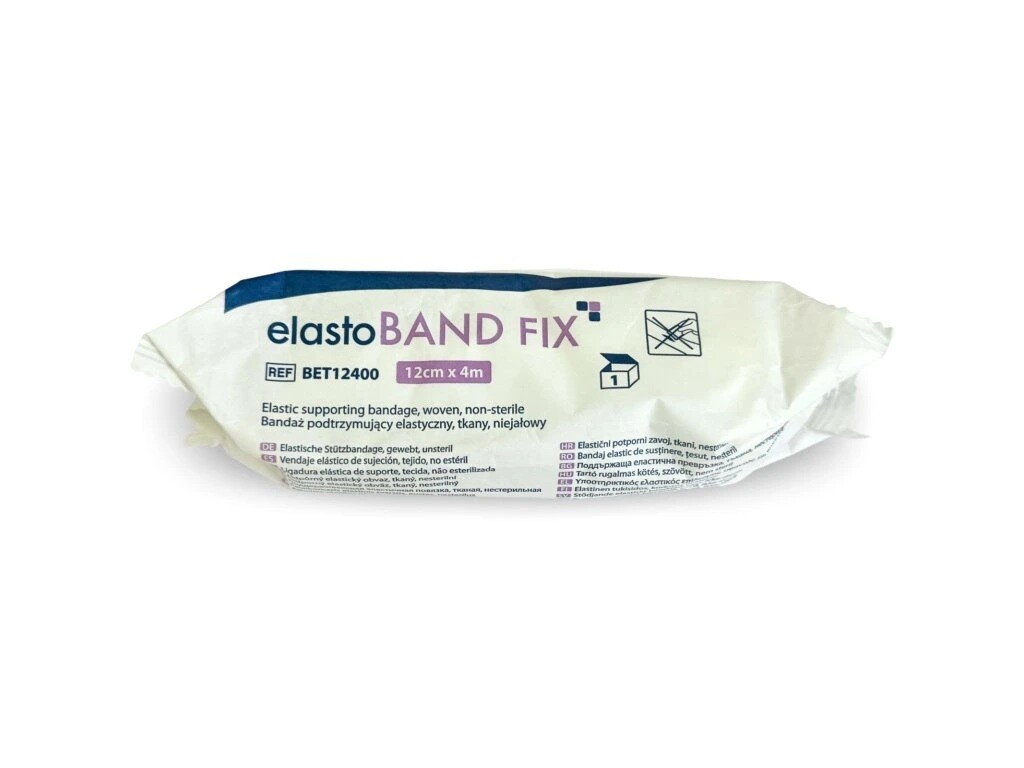 Zarys elastoBAND FIX - elastický podpůrný obvaz, tkaný, papírový sáček zespodu fólie, 4 m Rozměr: 8 cm