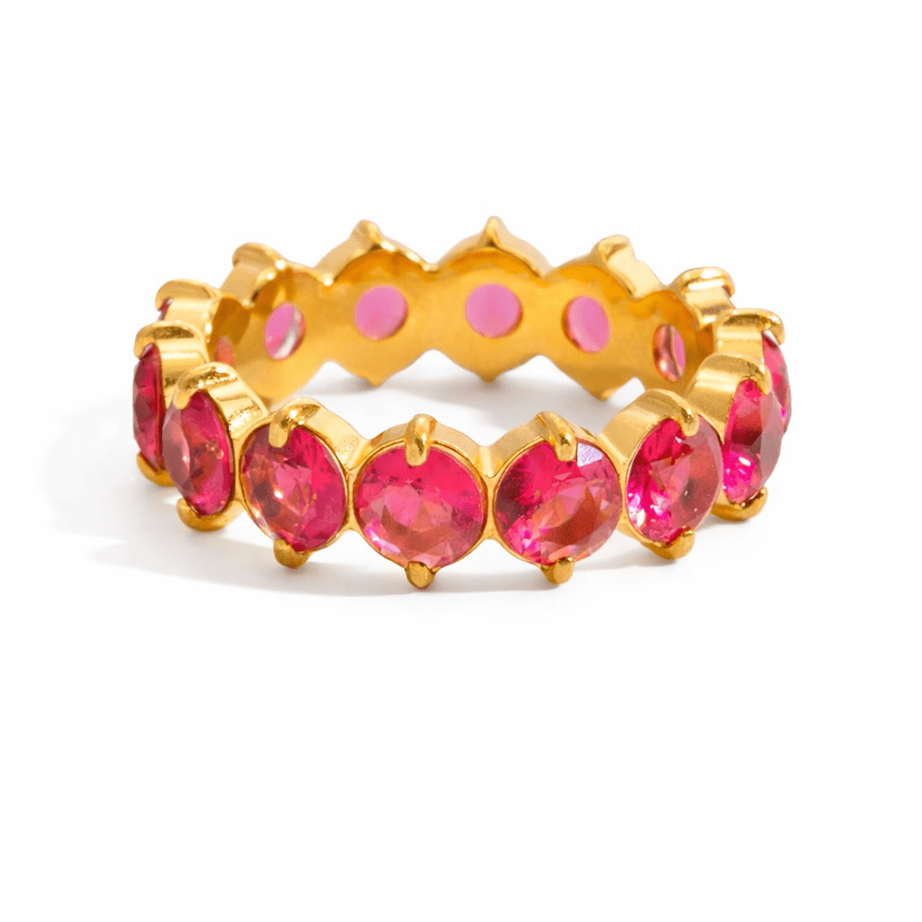 ELENYS Radiant Cherry – pozlacený prsten 18K žluté zlato Velikost: 7 (EU: 54-56)
