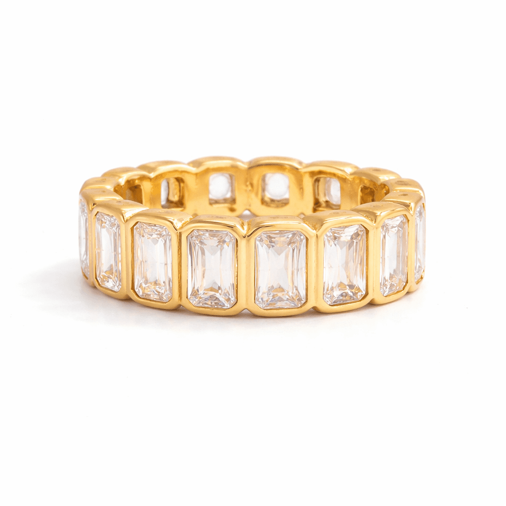 ELENYS Crystal Line – pozlacený prsten 18K žluté zlato Velikost: 7 (EU: 54-56)