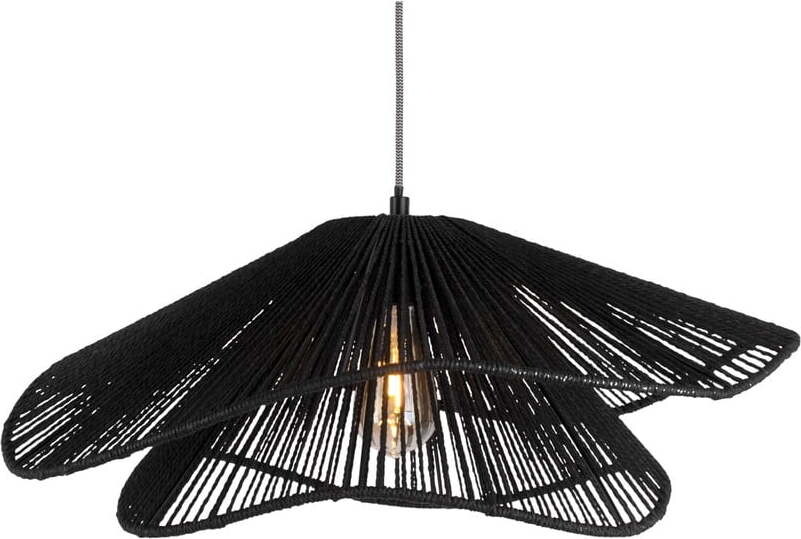 Černé kovové závěsné svítidlo se stínidlem z papírového výpletu ø 60 cm Sombra – Leitmotiv