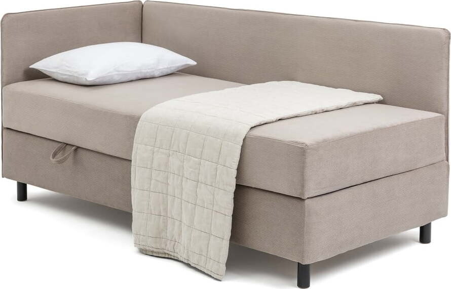 Taupe čalouněná jednolůžková postel s úložným prostorem s matrací 90x200 cm Avela - II. jakost – Bonami Selection