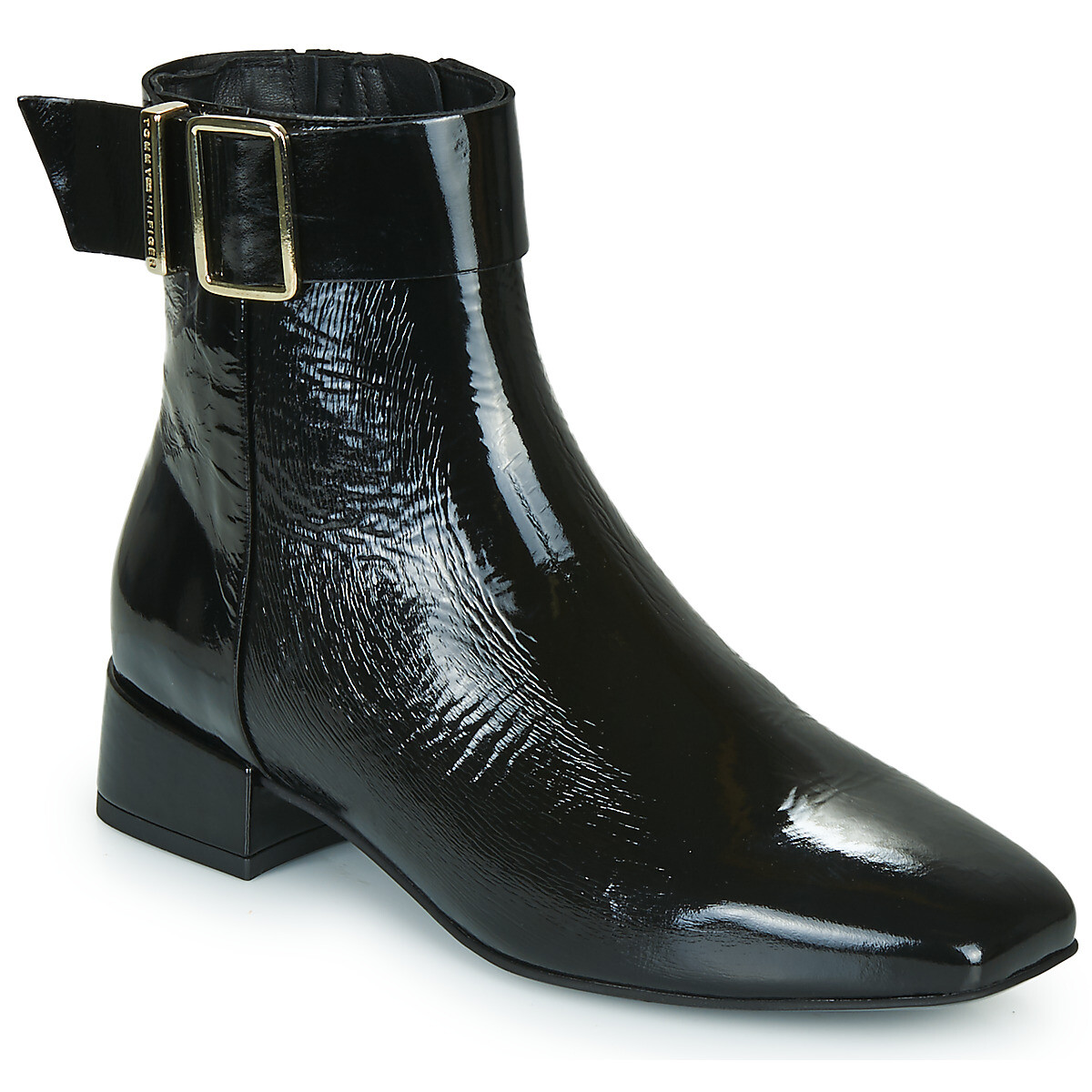 Tommy Hilfiger  PATENT SQUARE TOE MID HEEL BOOT  Černá