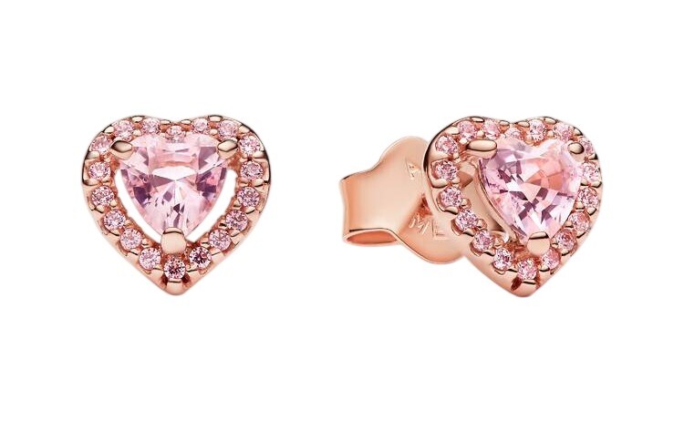 Pandora Pozlacené náušnice Růžové srdíčko Rose Timeless 288427C02