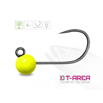 Wolframový jig Delphin T-AREA BL/5ks-fluo žlutý/4mm/0,6g/6