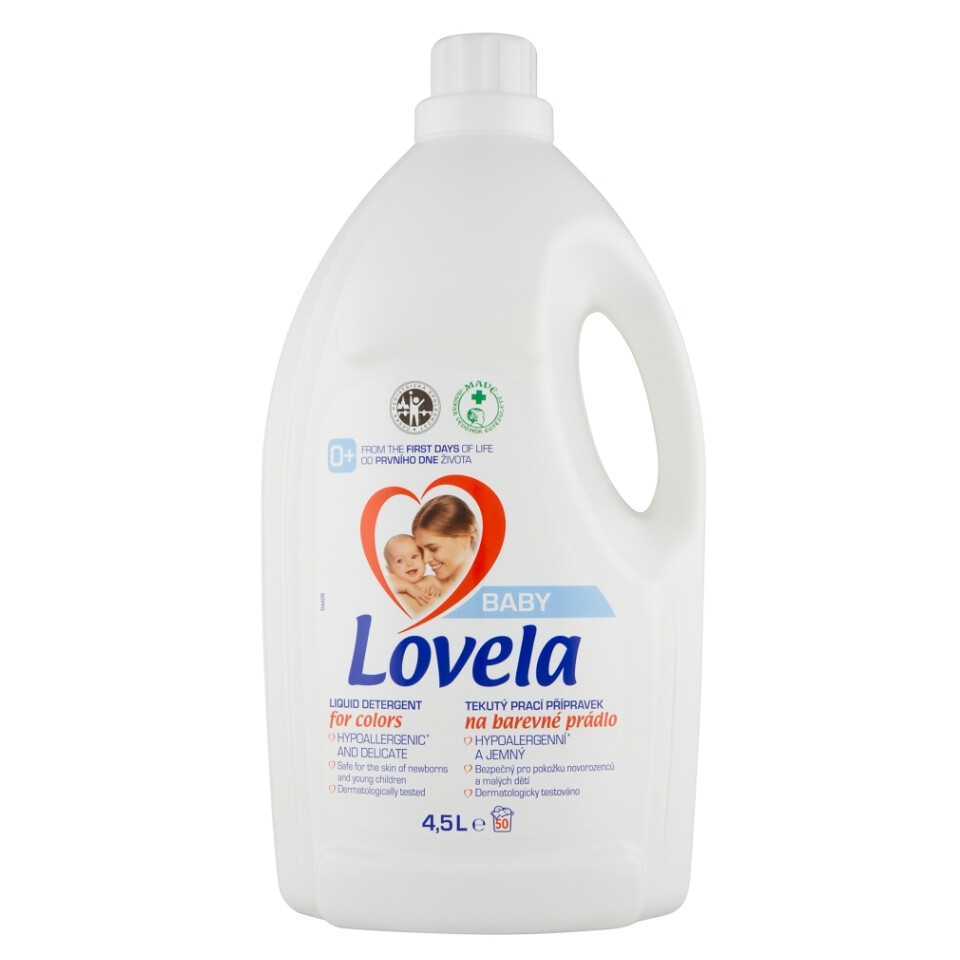 LOVELA Baby Tekutý prací přípravek na barevné prádlo 50 praní 4,5 l, poškozený obal