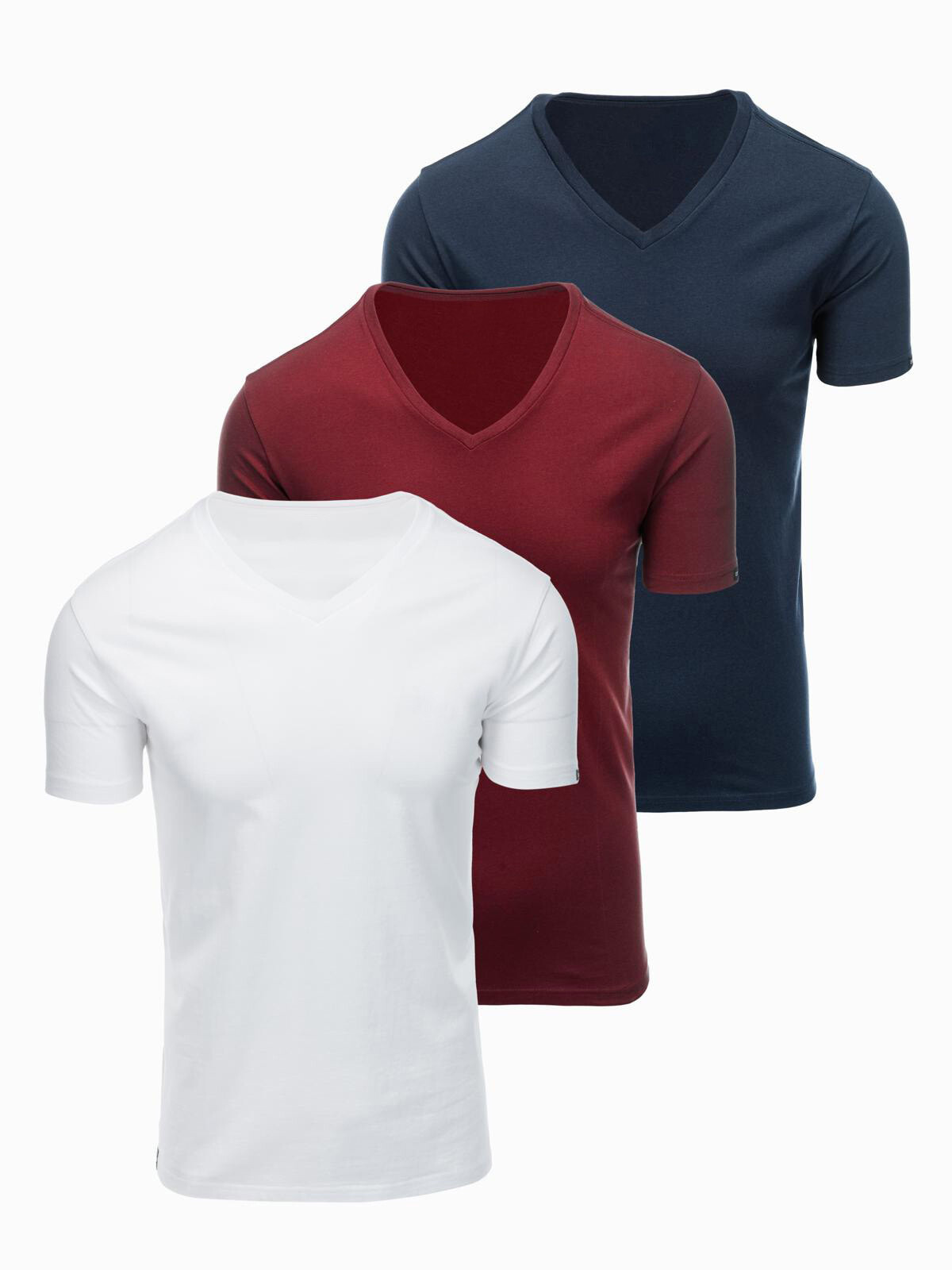 Ombre BASIC pánské tričko V-krk sada - bílá/modrá/bordó
