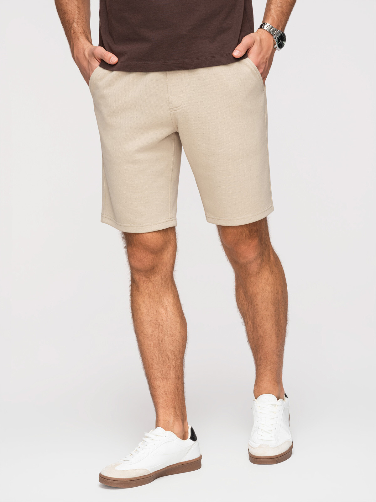 Pánské strukturované šortky REGULAR FIT - béžové