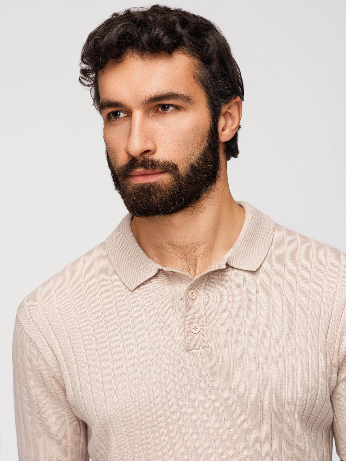 Pánské SLIM FIT viskózové polo triko - béžové