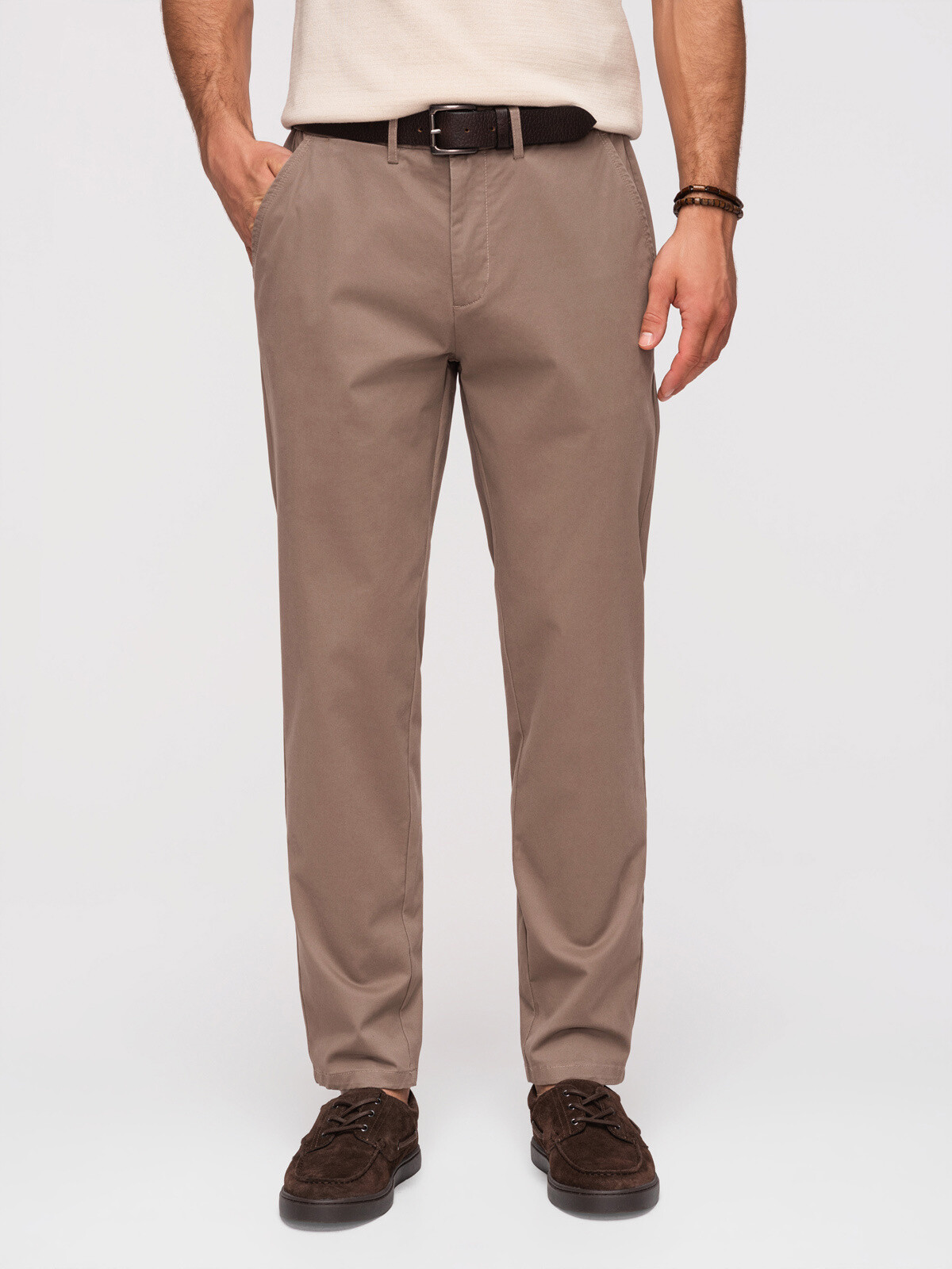Ombre pánské chino kalhoty REGULAR FIT - hnědé