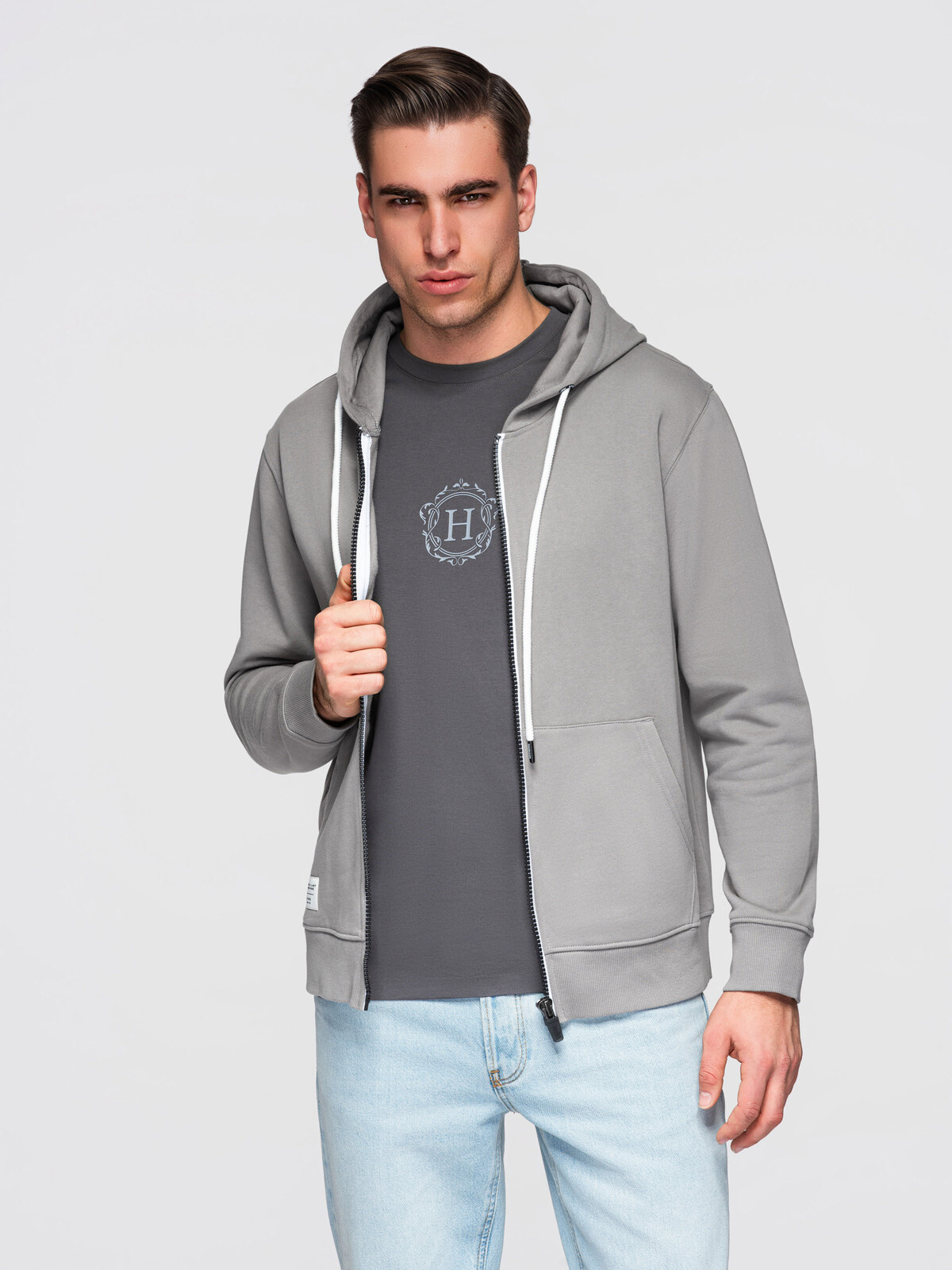 Pánská mikina s kapucí na zip Ombre BASIC - šedá