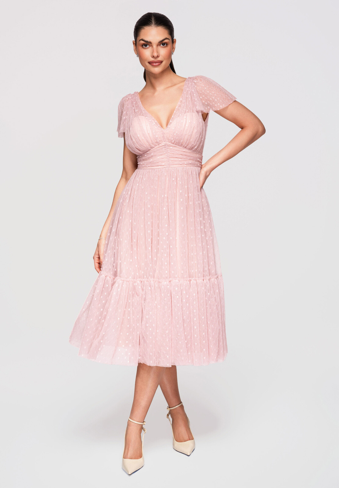 Elegantní midi šaty s V výstřihem