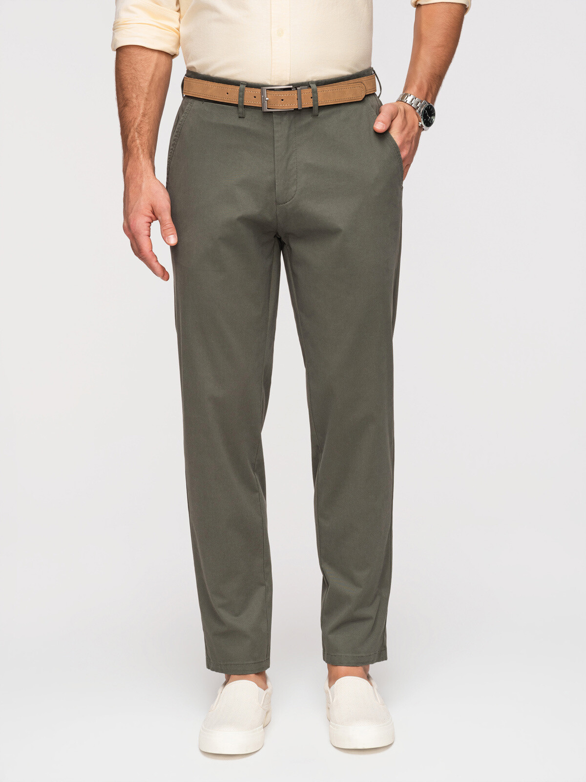 Ombre pánské chino kalhoty REGULAR FIT - khaki