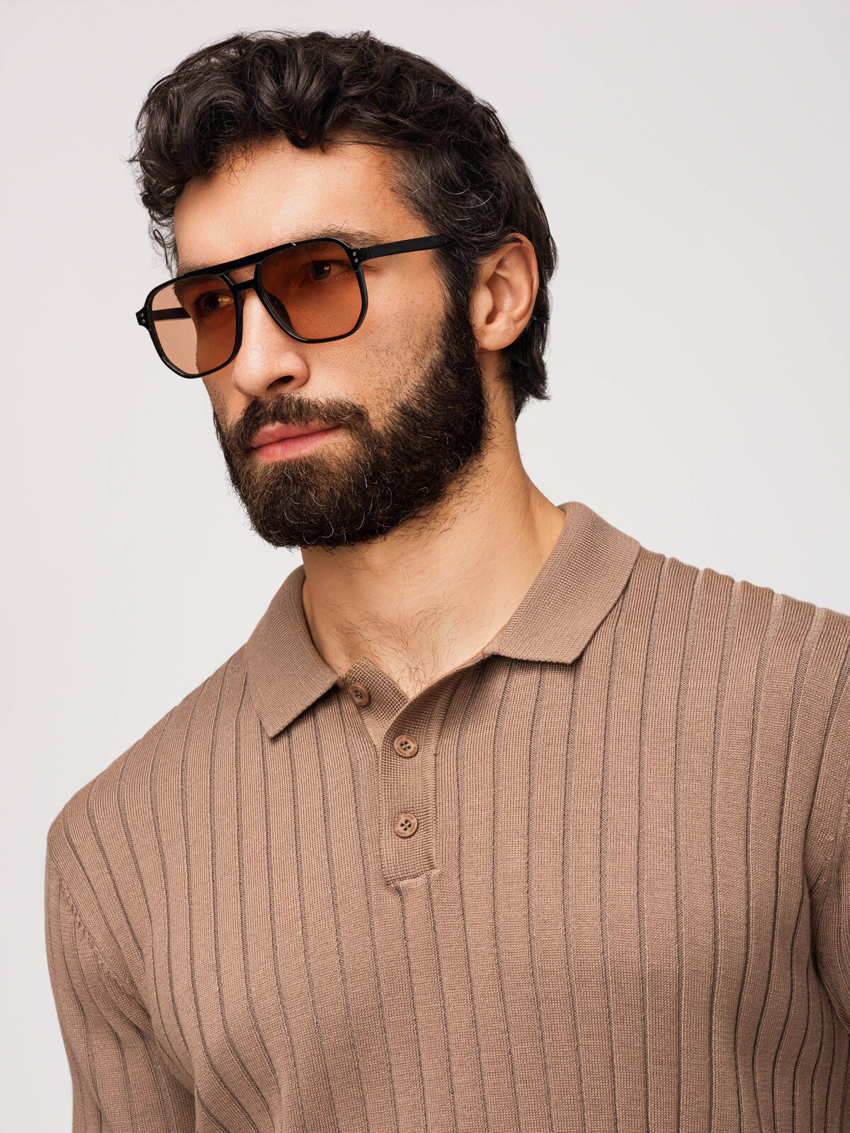 Ombre pánské SLIM FIT polo svislé proužky - světle hnědé