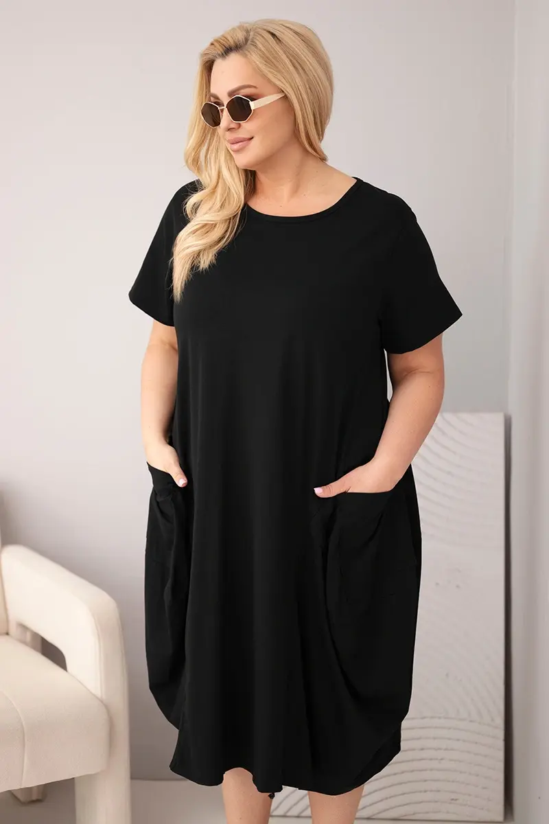 Dámské plus-size šaty s kapsami černé