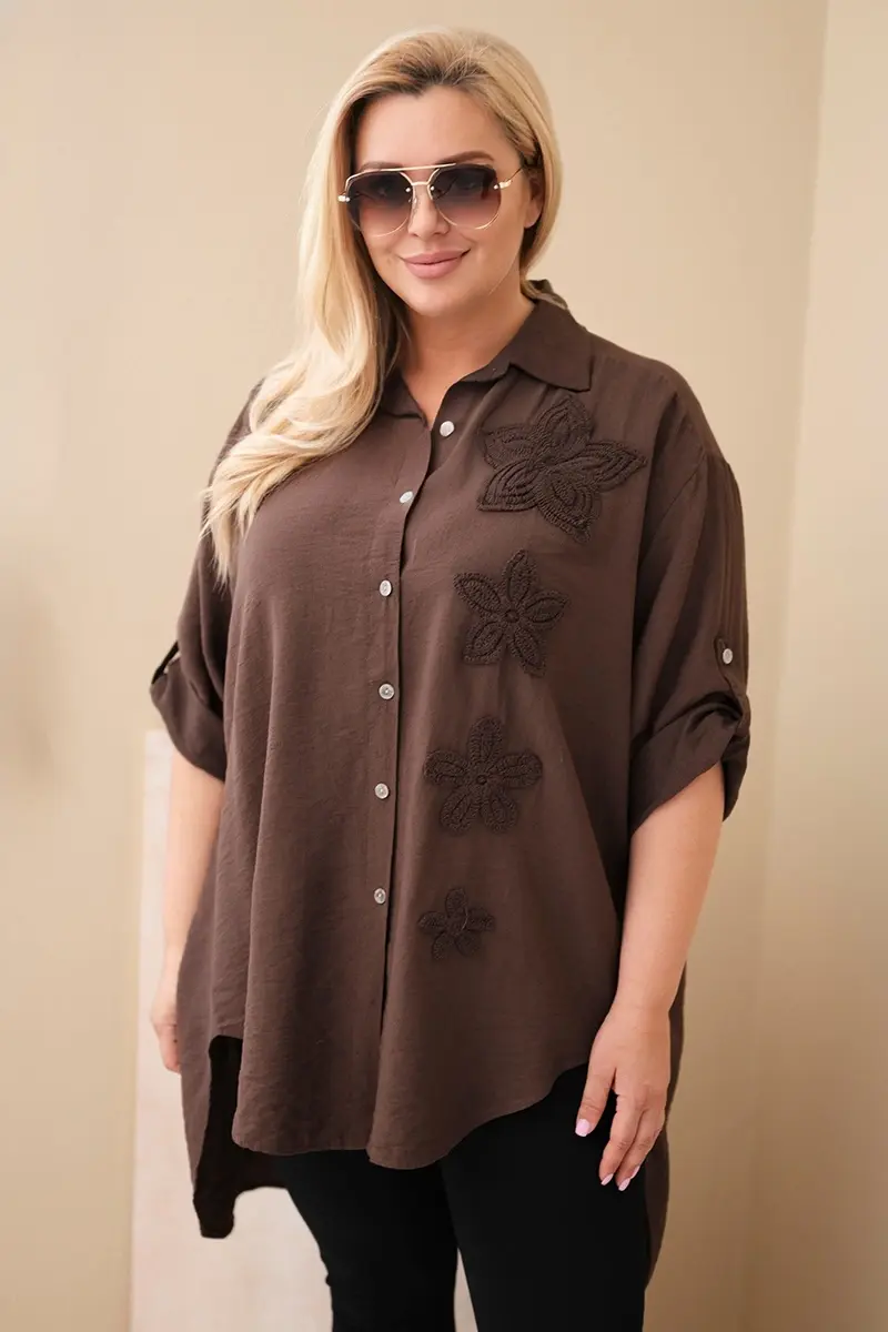Kesi dámská plus size halenka s květinovou výšivkou