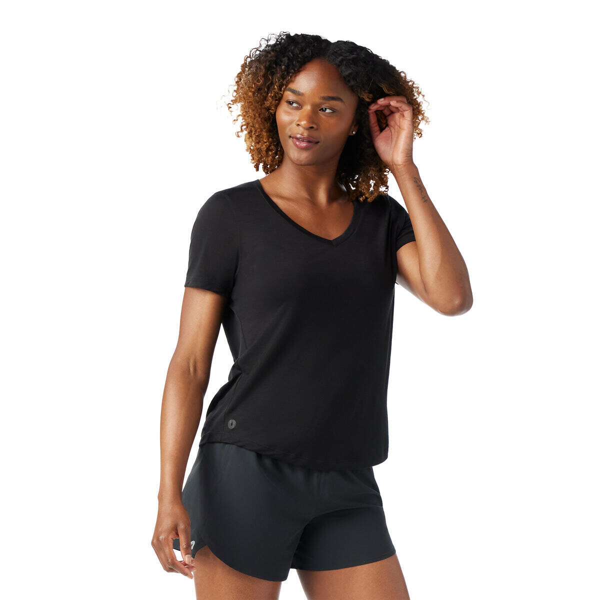 SMARTWOOL Women's Active Ultralite V-Neck Short Sl, Black velikost: XS