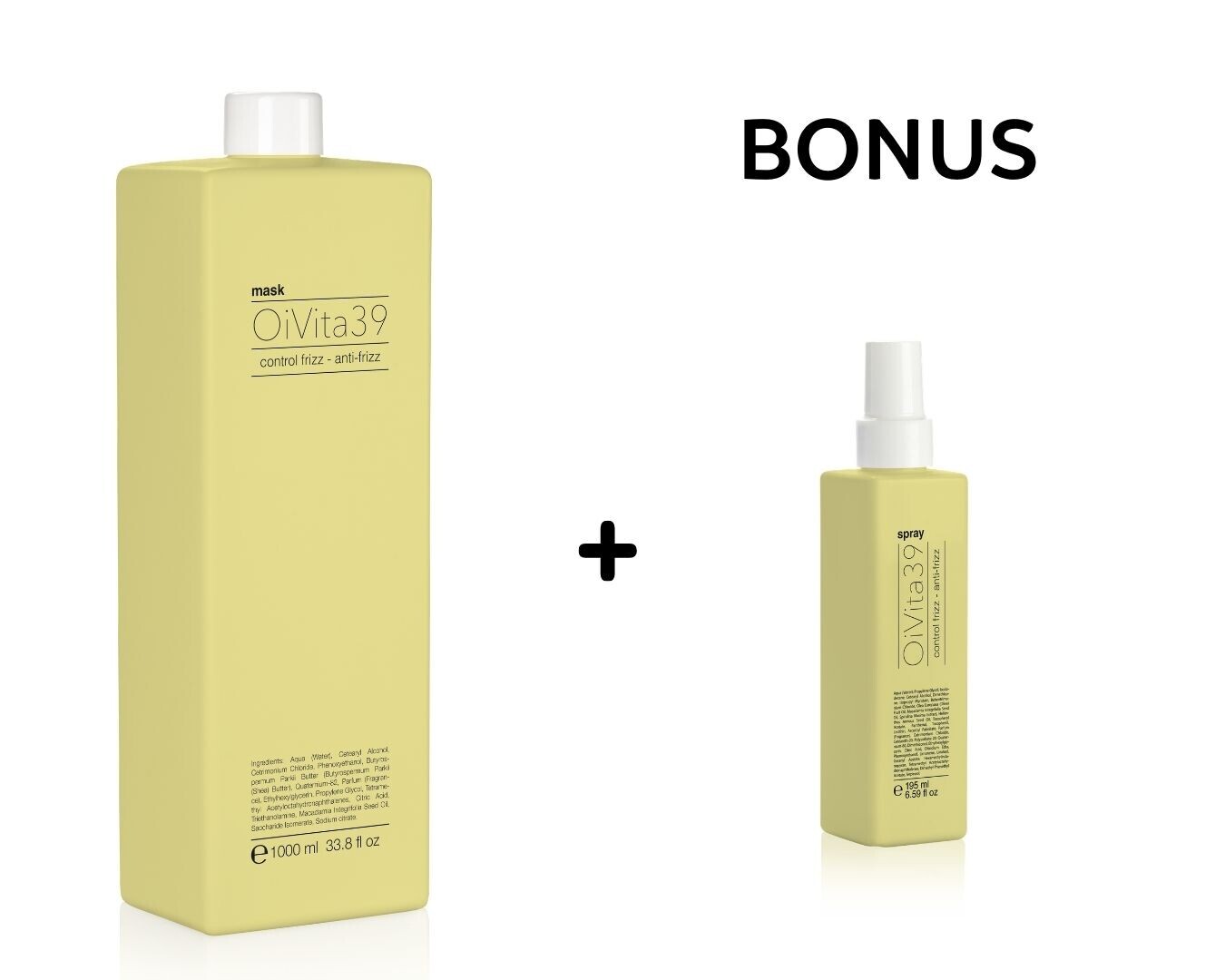 AKCE: OiVita39 AntiFrizz Mask - maska ​​proti krepatění s obsahem makadamie, 1000 ml + šampon/maska, 300 ml NEBO sprej, 195 ml