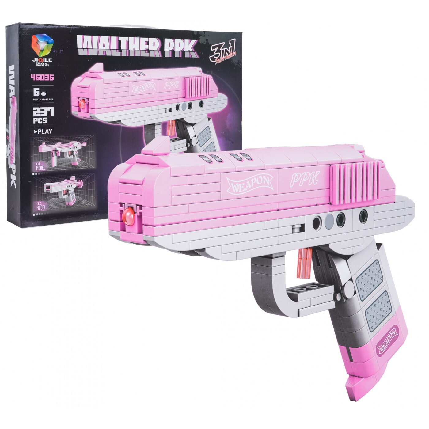 mamido Stavebnice pistole Walther PPK 237 dílků 3v1 růžová