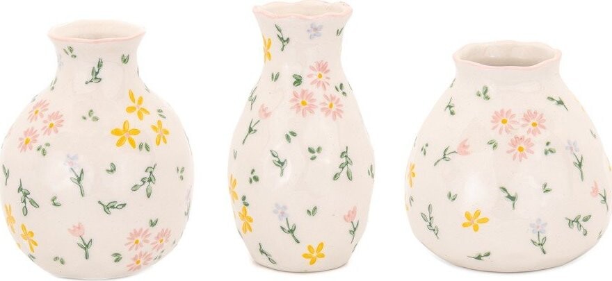 Krémové vázy v sadě 3 ks z kameniny (výška 10 cm) Ditsy Floral – Sass & Belle