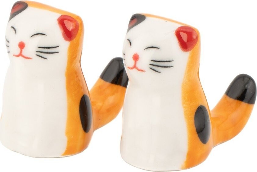 Bílá/oranžová podložka na hůlky 2 ks z porcelánu pro 5 osob Cat – Sass & Belle