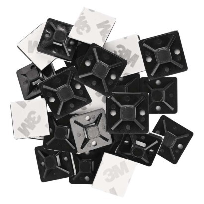 Samolepicí příchytka stahovacího pásku 20×20 mm, černá, 25 ks