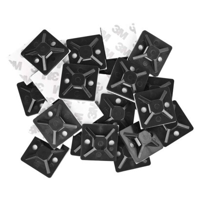 Samolepicí příchytka stahovacího pásku 30×30 mm, černá, 25 ks