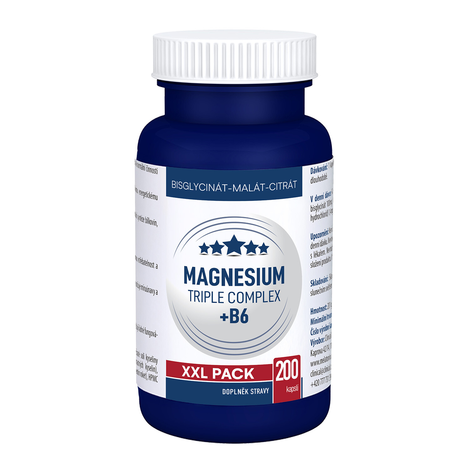 CLINICAL Magnesium Triple Complex + B6 200 kapslí
