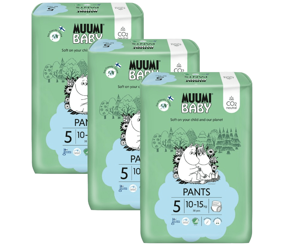 MUUMI BABY Jednorázové eko kalhotkové pleny 5 Maxi+ 10-15 kg 114 ks