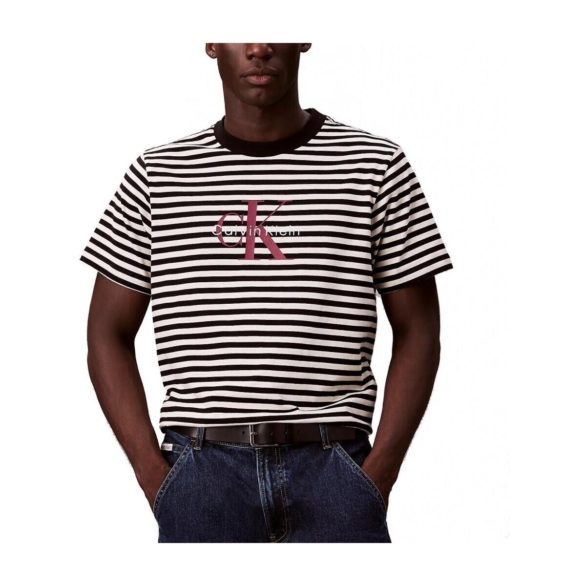 Calvin Klein Jeans  Camisetas Hombre Modèle Ss 20s Stripe Jersey Mon  Černá