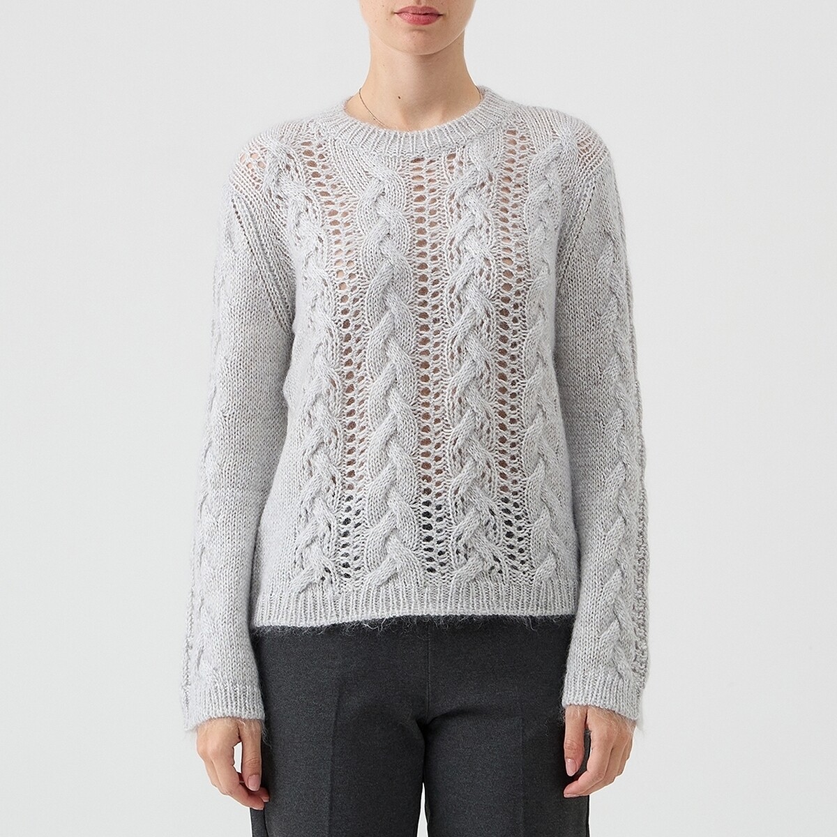 Le Tricot Perugia  46482GIROCOLLOMOHAIRLUREX  Šedá