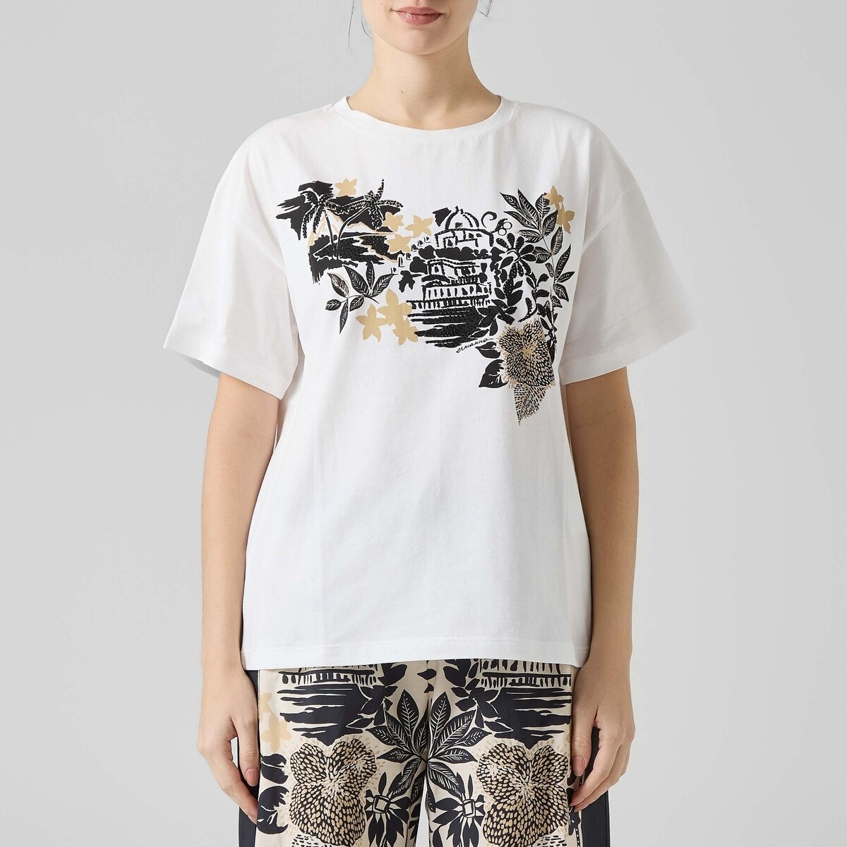 Ermanno Scervino  D48EL040EE9T-SHIRTSTAMPAESOTICACRISTALLI  Bílá