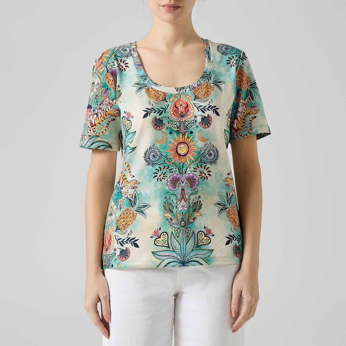 Roberto Cavalli  80PAHE02T-SHIRTGIROCOLLOFANTASIATROPICALE  ruznobarevne