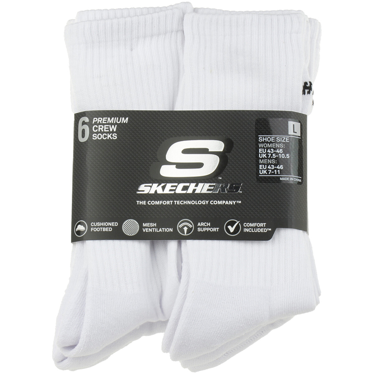 Skechers  6pk Core Crew LG Socks  Bílá
