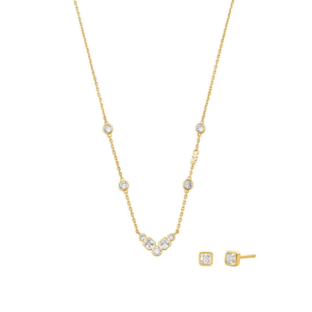 Michael Kors Pozlacená souprava šperků Premium MKC1774SET (náhrdelník, náušnice)