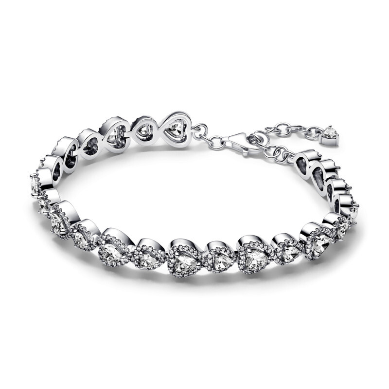 Pandora Stříbrný srdíčkový náramek se zirkony Timeless 593655C01 18 cm