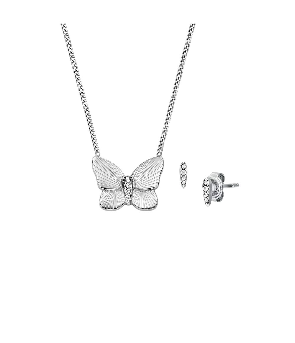 Fossil Set ocelových šperků Motýl JF04935SET (náhrdelník, náušnice)