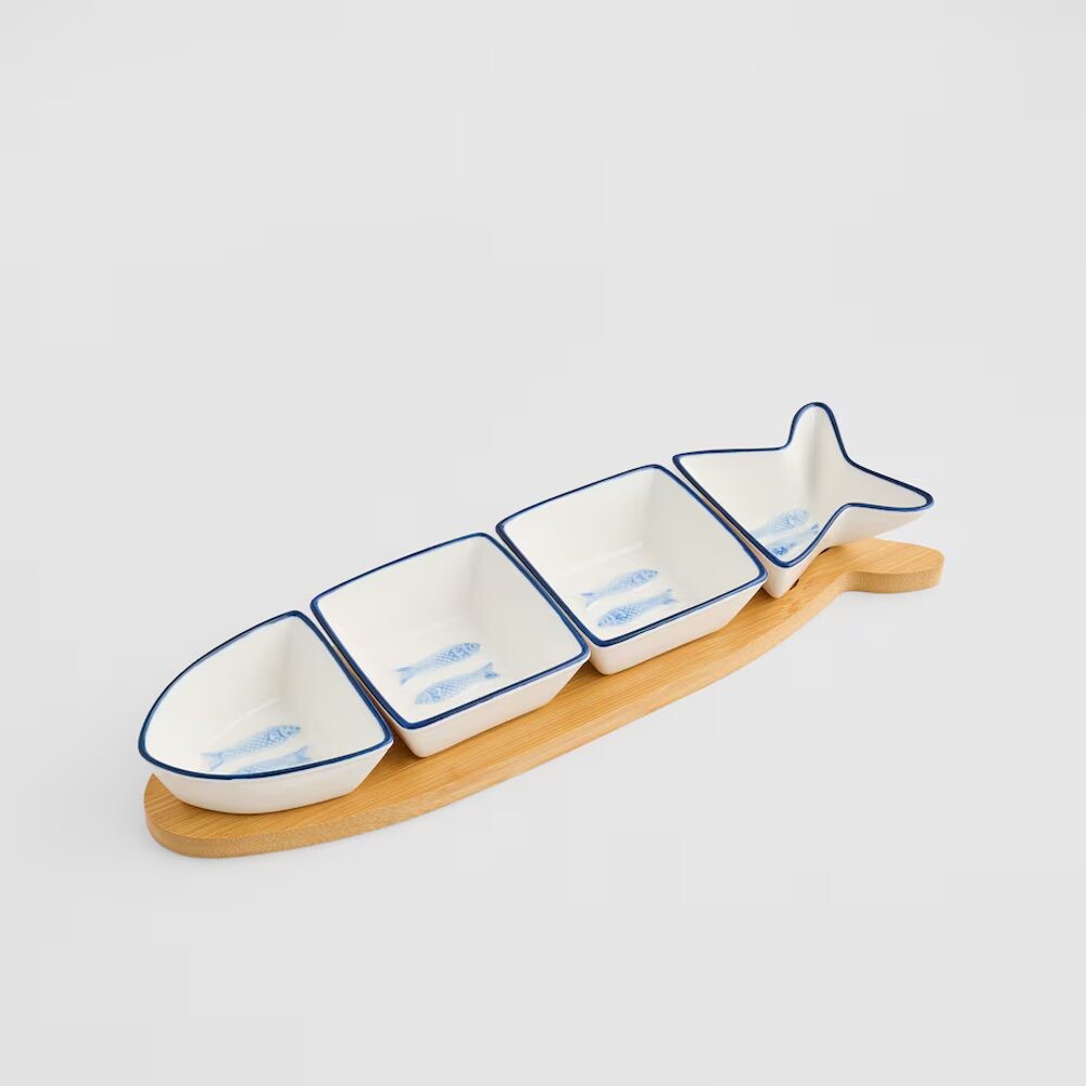 HOME & YOU Servírovací misky na podnose ryba 37 cm - bílá