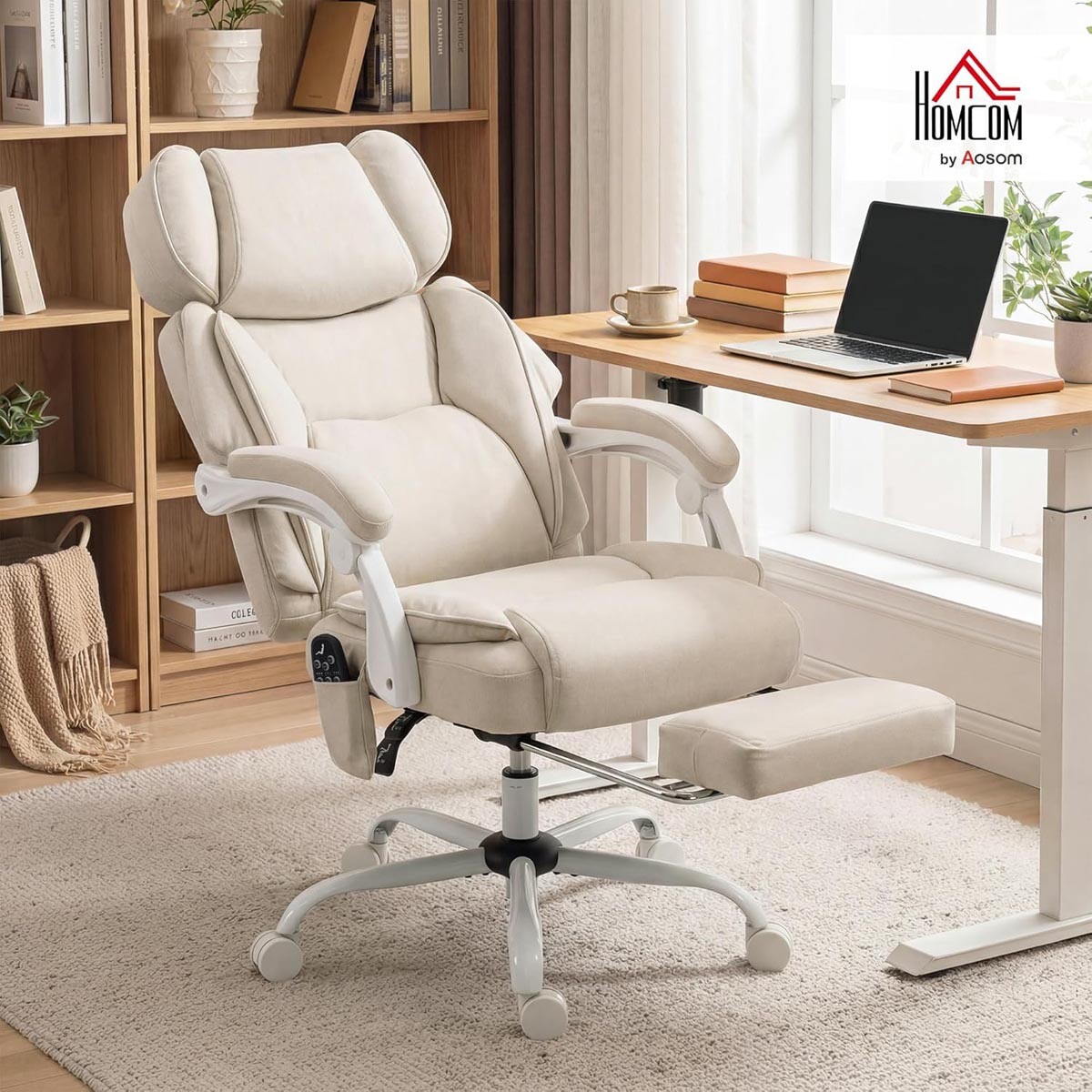 HOMCOM Ergonomické kancelářské křeslo, krémově bílá