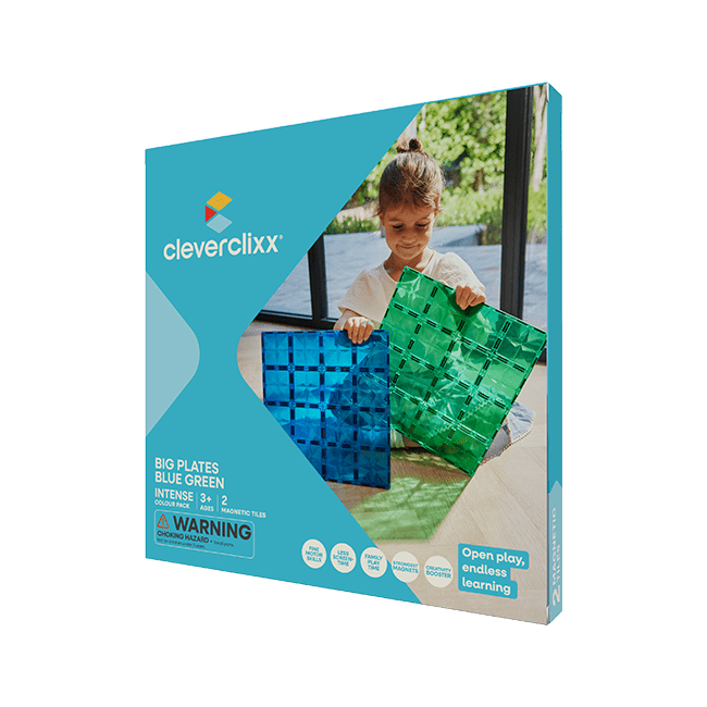 Cleverclixx – Magnetická stavebnice – Big Plates Blue Green – 2 ks