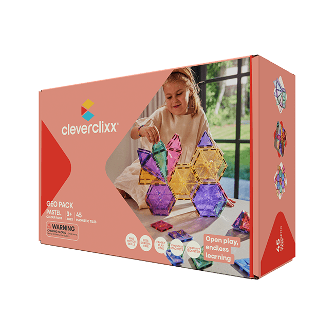 Cleverclixx – Magnetická stavebnice Geo Pack Pastel – 45 ks