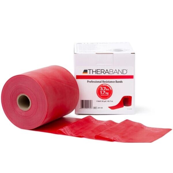 THERA-BAND EXERCISE BAND 45,5 M MEDIUM STRONG Posilovací guma, červená, velikost